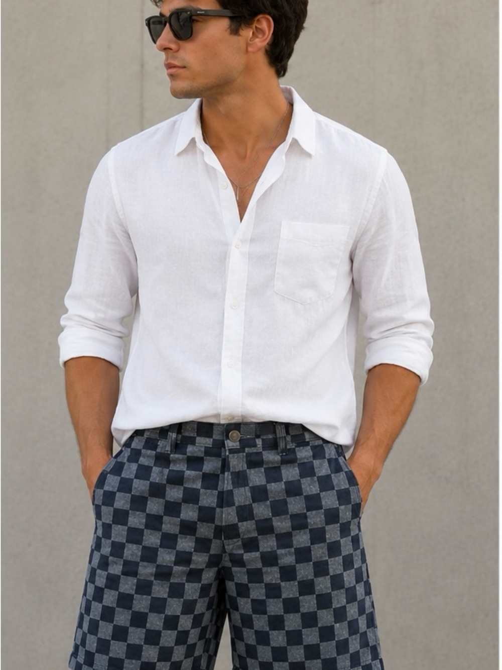 Men's Navy Checkered Jean Shorts - Classic Summer Style
